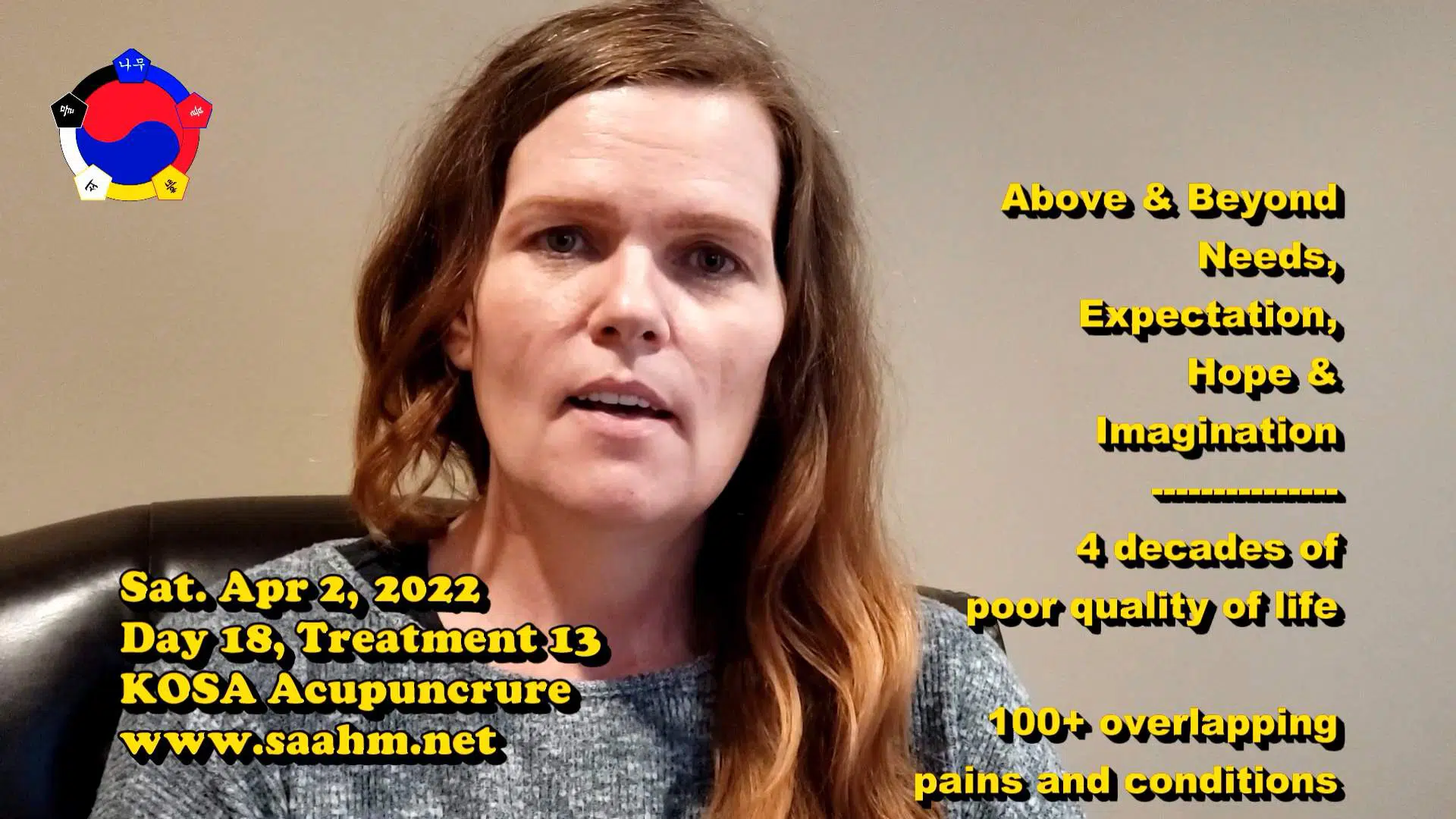 KOSA Acupuncture For A Better Quality Of Life #13 - Day 18, Tx 13 - Video Testimonial